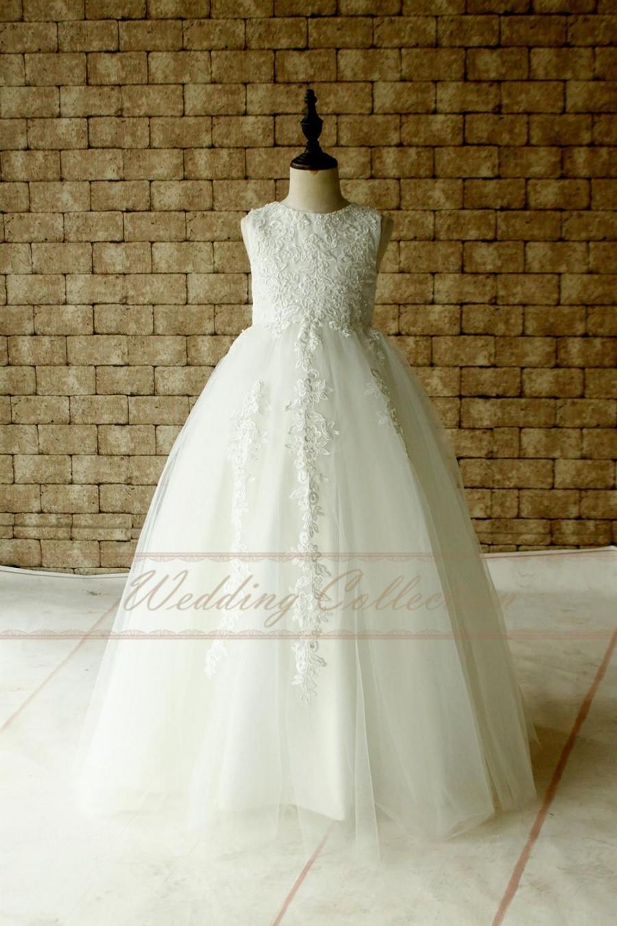 Wedding - Lace Appique Flower Girl Dress Sequined Beaded Floor Length