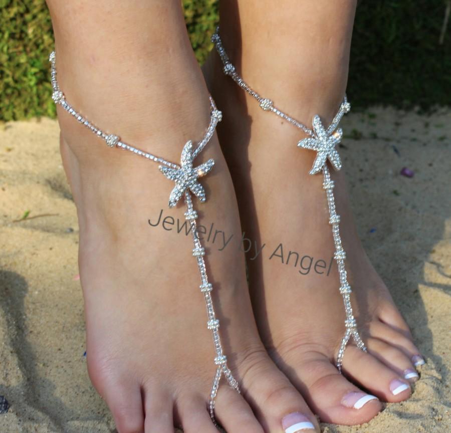 Mariage - Crystal Rhinestone Starfish Foot Jewelry Wedding Starfish Barefoot Sandal Bridesmaid Gift Starfish Jewelry
