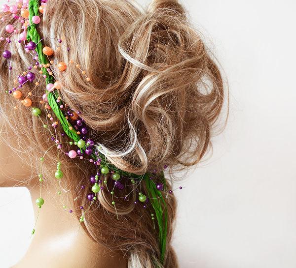 Wedding - Wedding Crown,  Floral Wedding, Colorful Wedding Crown, Bridal Headband, Neon Green Colored Pearls, Hair Accessories, Wedding Hair Accessory