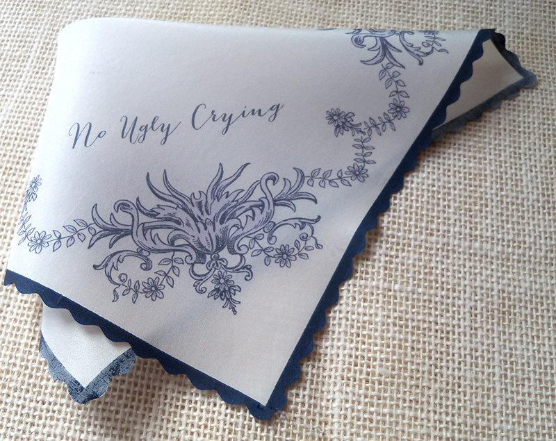 Свадьба - Silk wedding handkerchief with monogram, no ugly crying handkerchief, personalized wedding favor, mother of the bride memento