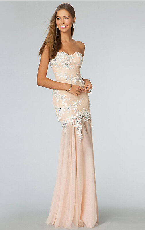 Свадьба - Sheath/Column Sweetheart Sleeveless Tulle Prom Dresses With Appliques Online Sale at GBP99.99