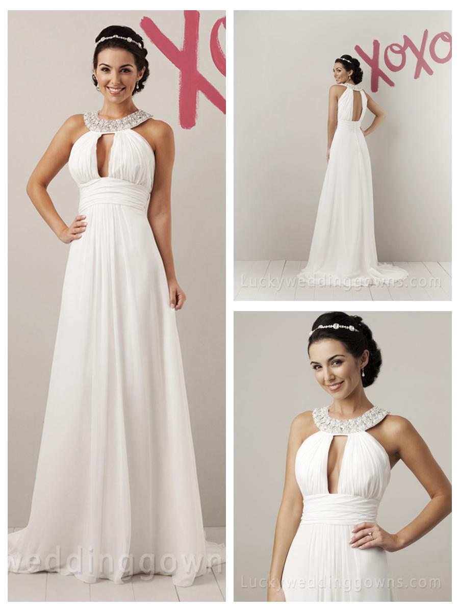 زفاف - Summer A-line Halter Wedding Dress with Beaded Grecian Collar
