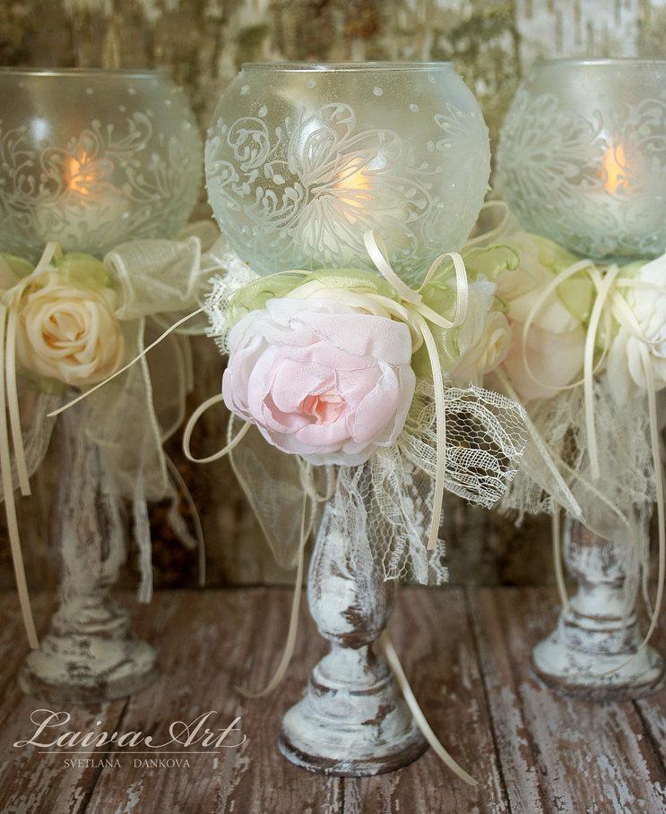 Свадьба - Wedding Candle Holder Bridal Shower Decoration Ceremony Set of 3