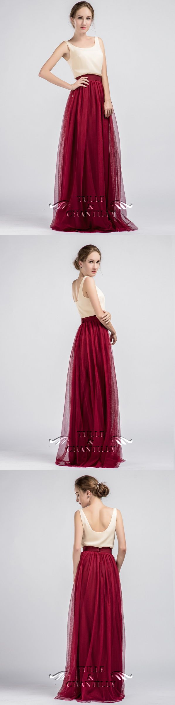 Wedding - Long Two Piece Bridesmaid Dresses With Marsala Tulle Skirt [TBQP335] - $169.00 : Custom Made Wedding, Prom, Evening Dresses Online