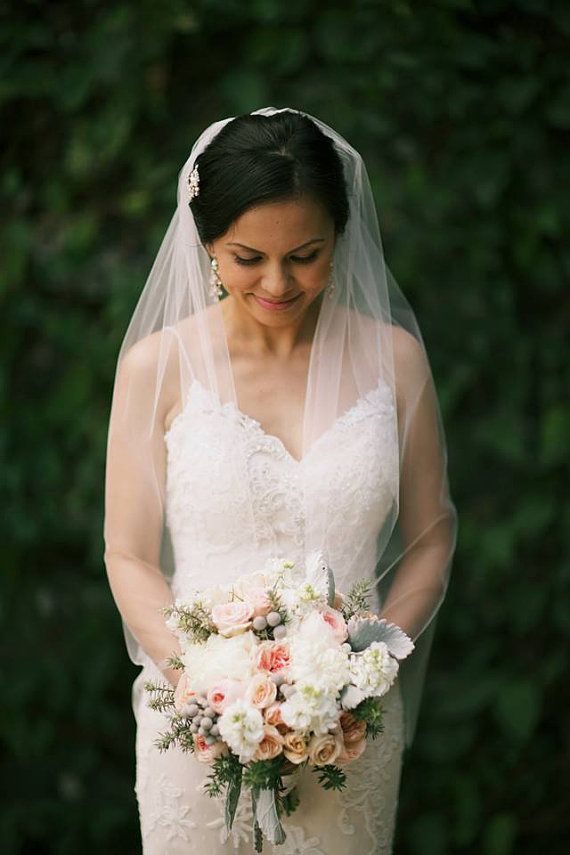 Hochzeit - Bridal Veil Fingertip Length, One Layer Veil, Wedding Veil, White Ivory Diamond White Tulle Veil