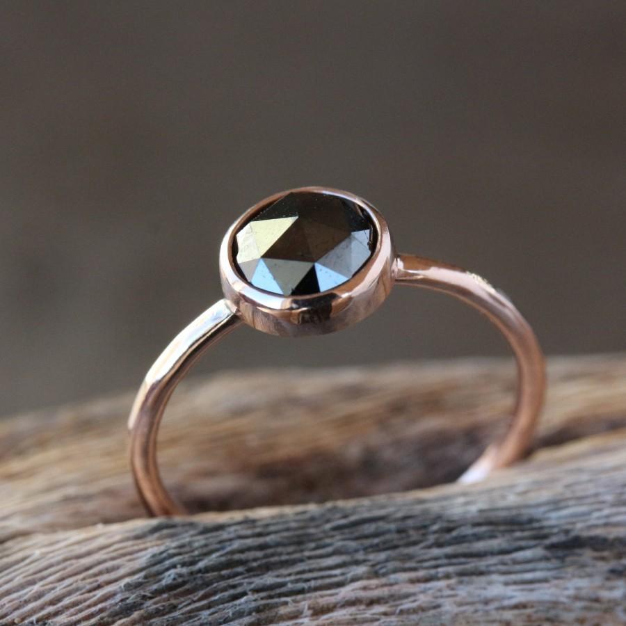 Hochzeit - Rose Gold Black Diamond Ring, Rose Cut Diamond, 14k Rose Gold Band, Black Diamond Engagement Ring, Conflict Free Handmade Jewelry
