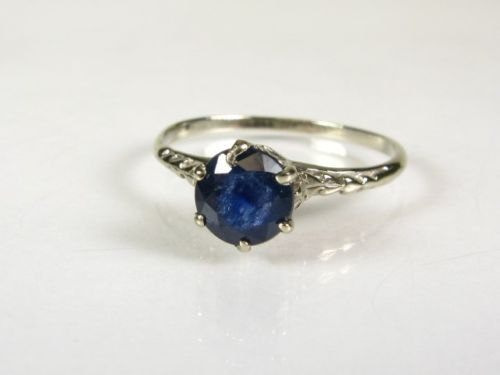 Wedding - 14K White Gold 1.25 ct Blue Sapphire Ring,Dream Ring Engagement  Gift For Wife , Blue Brooch Bouquet Wedding Ring
