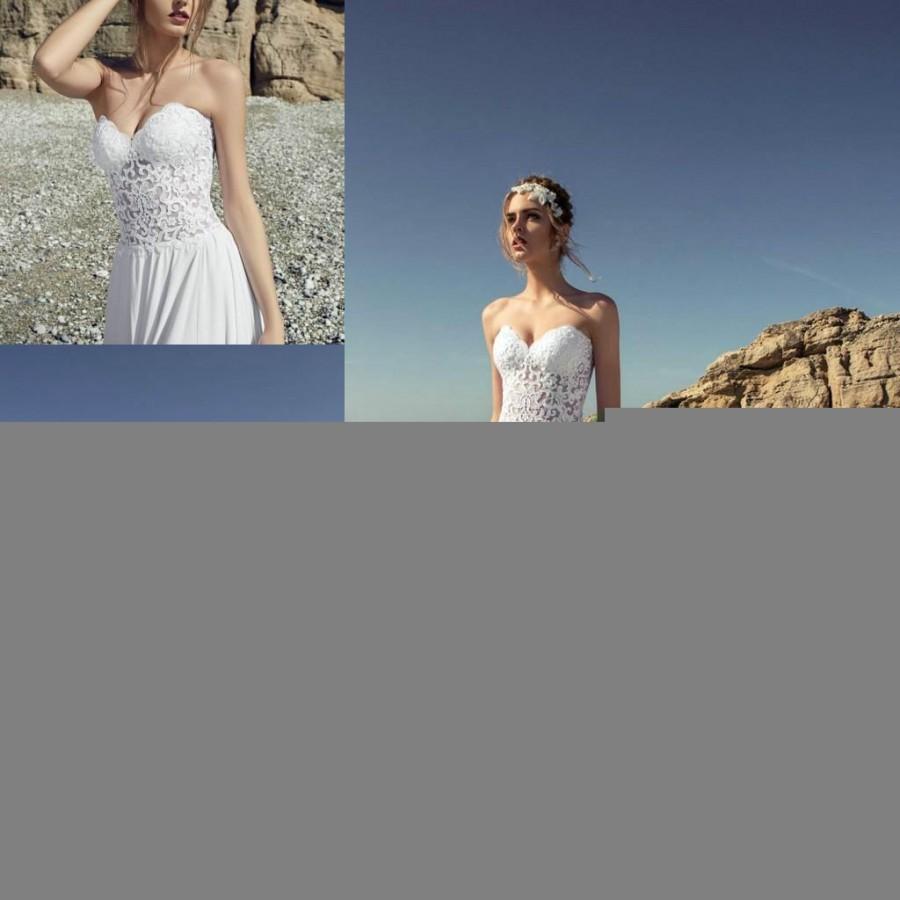 Hochzeit - Sexy Beach Wedding Dresses 2016 A-Line Sweetheart Sheer Lace Side Split Floor Length Chiffon Custom Made Boho Bridal Ball Wedding Gowns Online with $98.97/Piece on Hjklp88's Store 