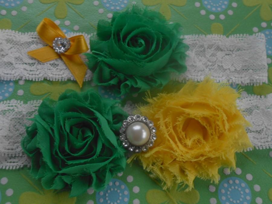 Hochzeit - Spring wedding garter, bridal garter handmade with beautiful shabby chiffon rosettes with crystal rhinesthone.