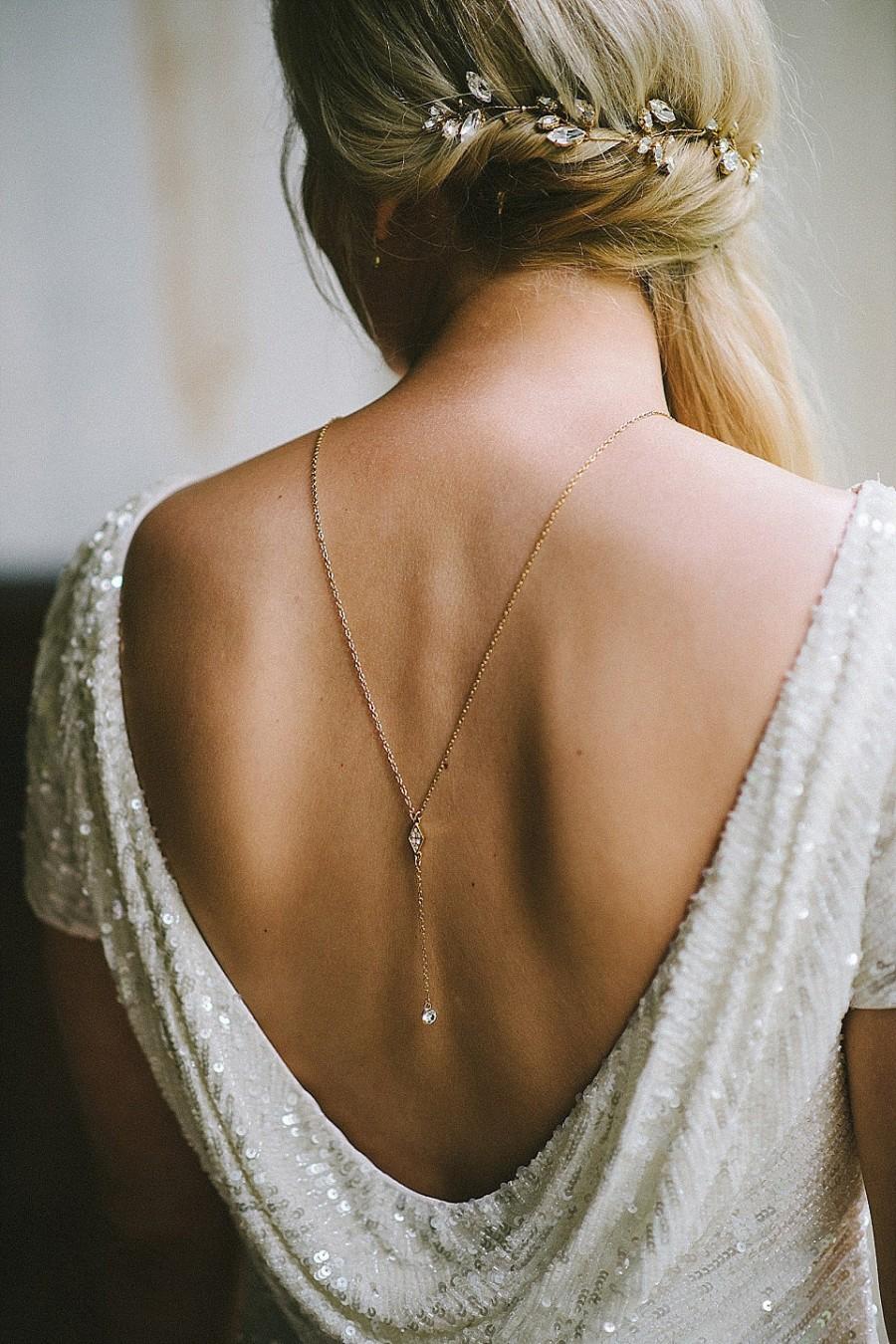 Mariage - dia - Back Necklace, Back Chain, Y necklace, Bridal Back Drop Necklace, Gold Lariat, Minimal