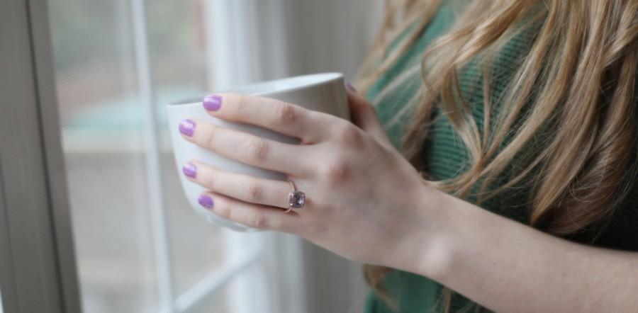 زفاف - Purple Sapphire Rose Gold Ring 14k diamond ring Peach Lavender Cushion Sapphire 1.89ct