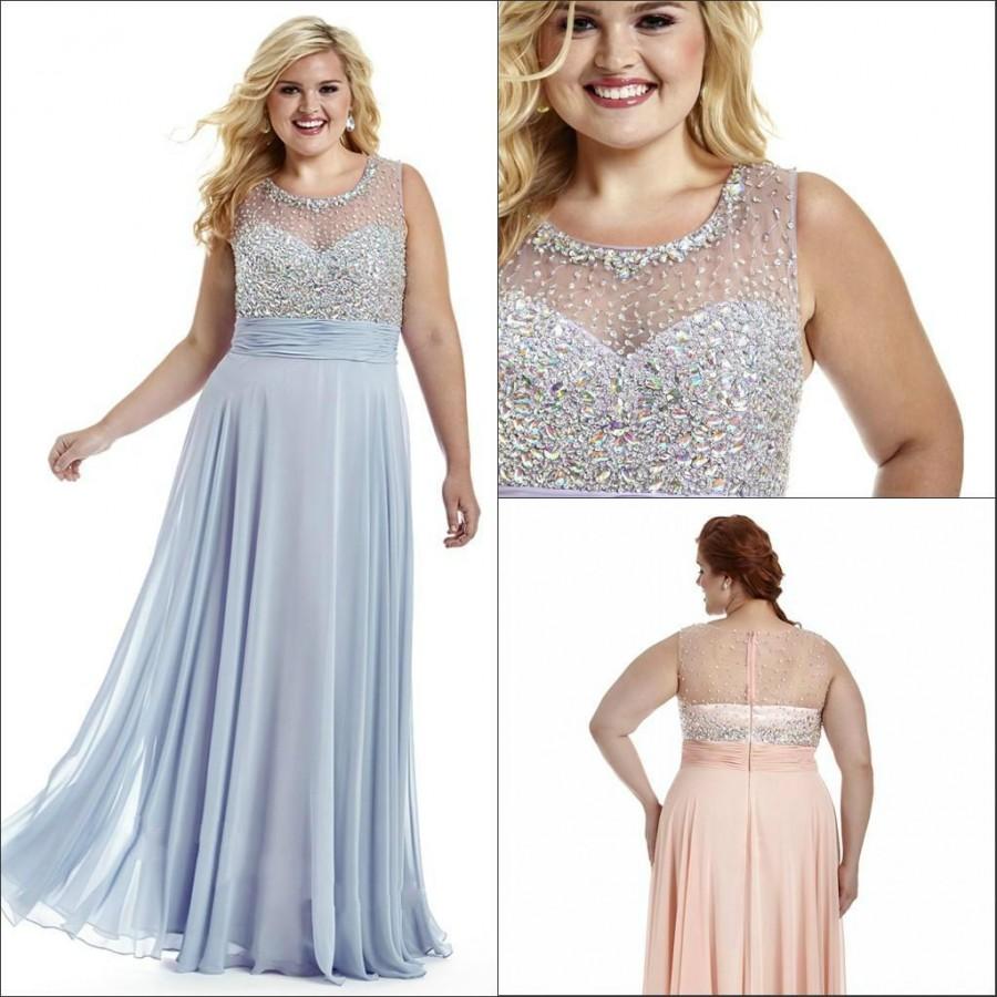 Wedding - Bling Plus Size Evening Dresses Sheer Scoop Neck Beads Illusion Sleeveless A-Line Big Prom Gowns Chiffon Crystal Formal Party Dress Online with $111.52/Piece on Hjklp88's Store 