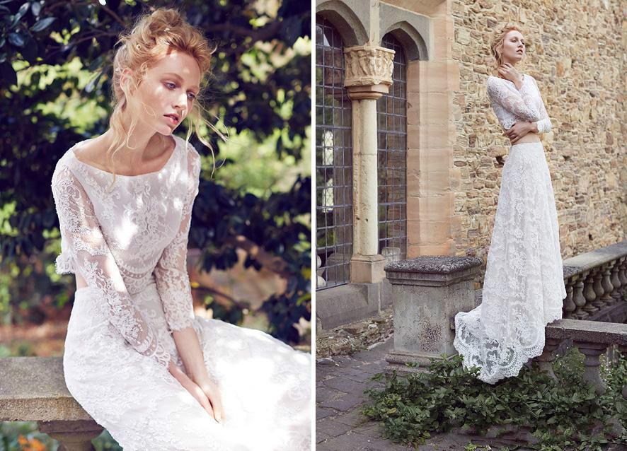 Mariage - Dramatic Two Pieces Wedding Dresses Garden Long Sleeve A Line French Lace Sweep Train Scoop Neck Summer Beach Boho Bridal Ball Gowns Custom Online with $112.89/Piece on Hjklp88's Store 