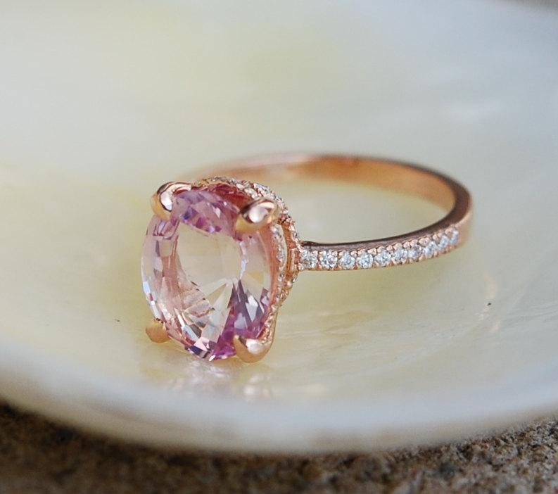 Mariage - Blake Lively ring Raspberry Sapphire Engagement Ring oval cut 14k rose gold diamond ring 3.4ct Raspberry Peach  ring