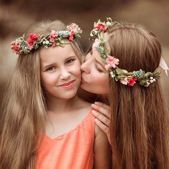 Mariage - MOMMY AND ME Flower Crown Set, Bohemian Headpiece, Boho Flower Crown, Bridal Bohemian Headpiece, Flower Crown, Wedding Headpiece,Flower Girl