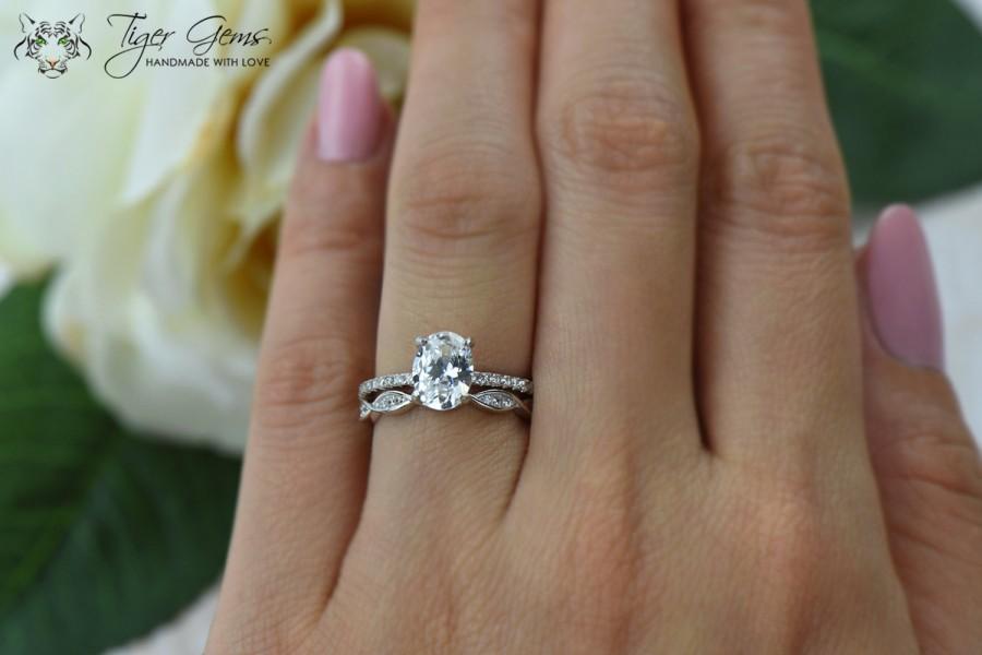 زفاف - 1.5 ctw Oval Art Deco Swirl Ring, Solitaire Bridal Set, Half Eternity Rings, Man Made Diamond Simulants, Engagement Ring, Sterling Silver