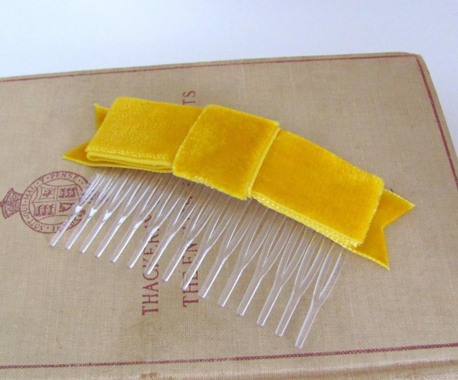 Wedding - Mustard Yellow Velvet Bow Hair Comb. Velvet BowFascinator. Mustard. Gold