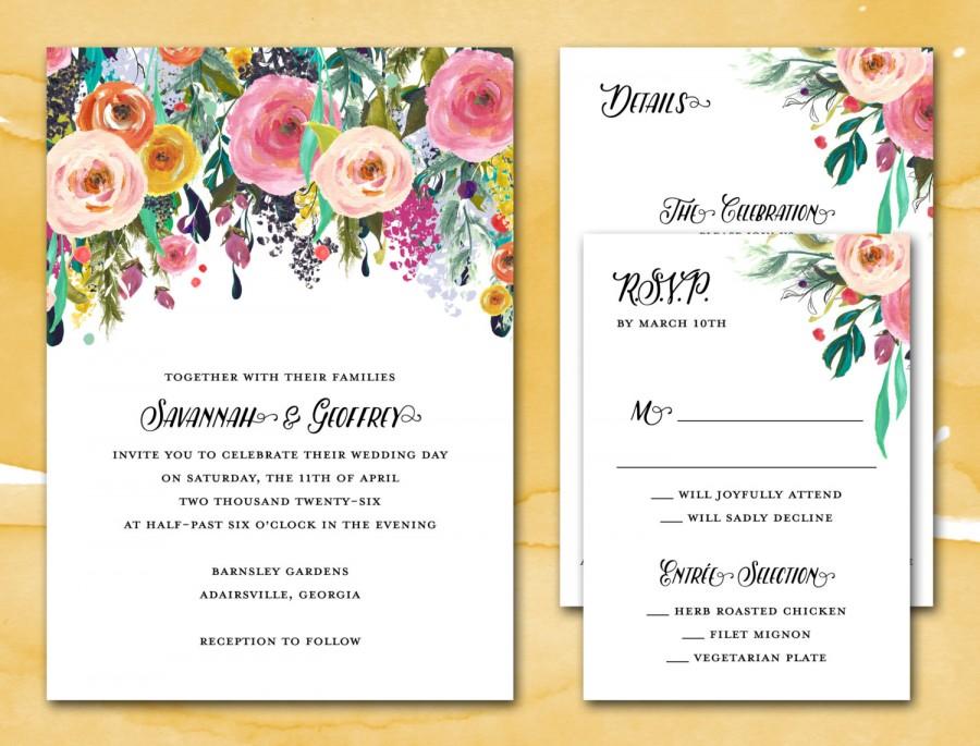 Wedding - DIY Printable Wedding Invitation Suite - PDF Wedding Suite - Sublime Watercolor Floral Wedding Invite