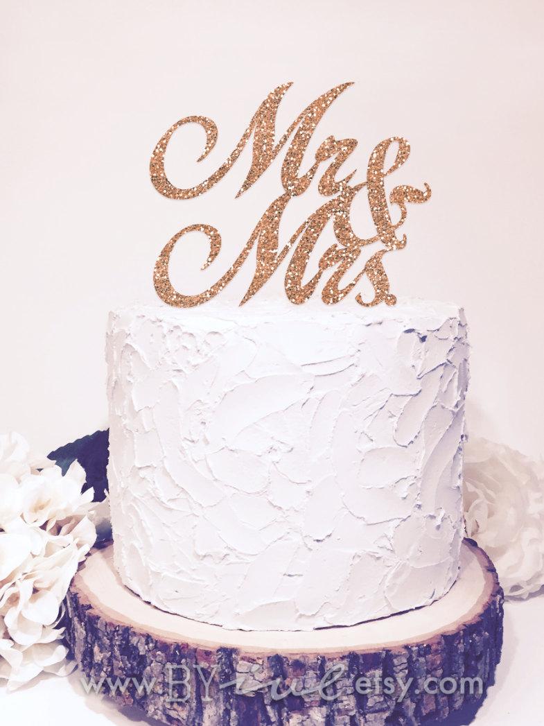 Mariage - Mr & Mrs Cake Topper, Glitter  Sparkle Chic Wedding decor,  Glitter Both sides.