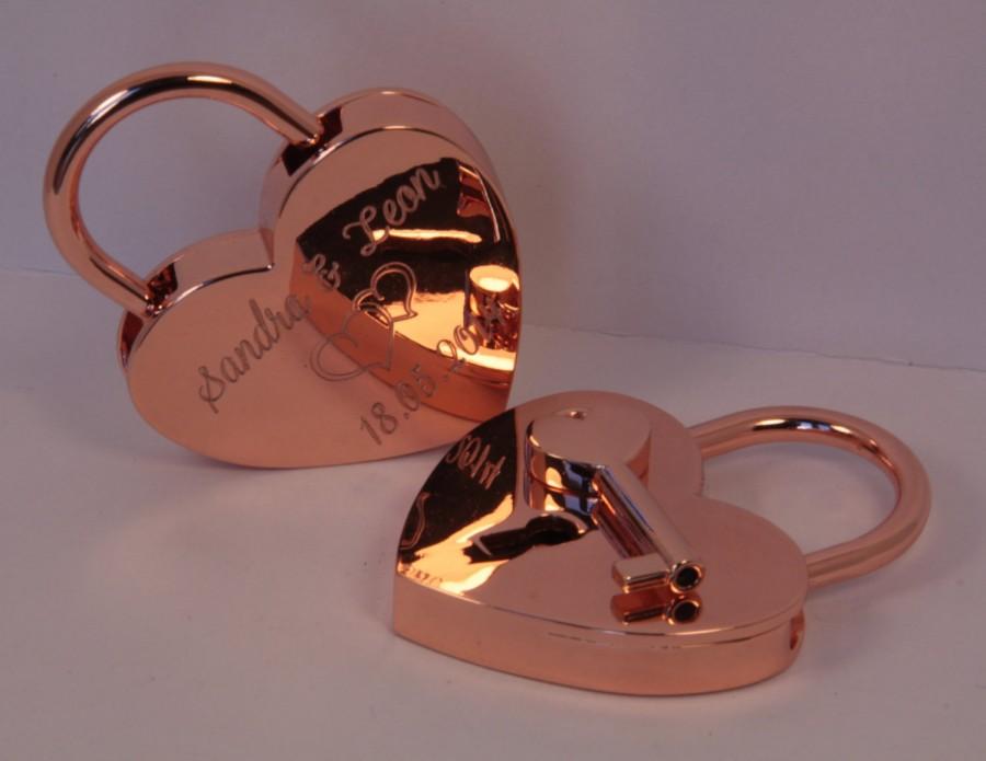 زفاف - Love lock rosé heart with engraving 