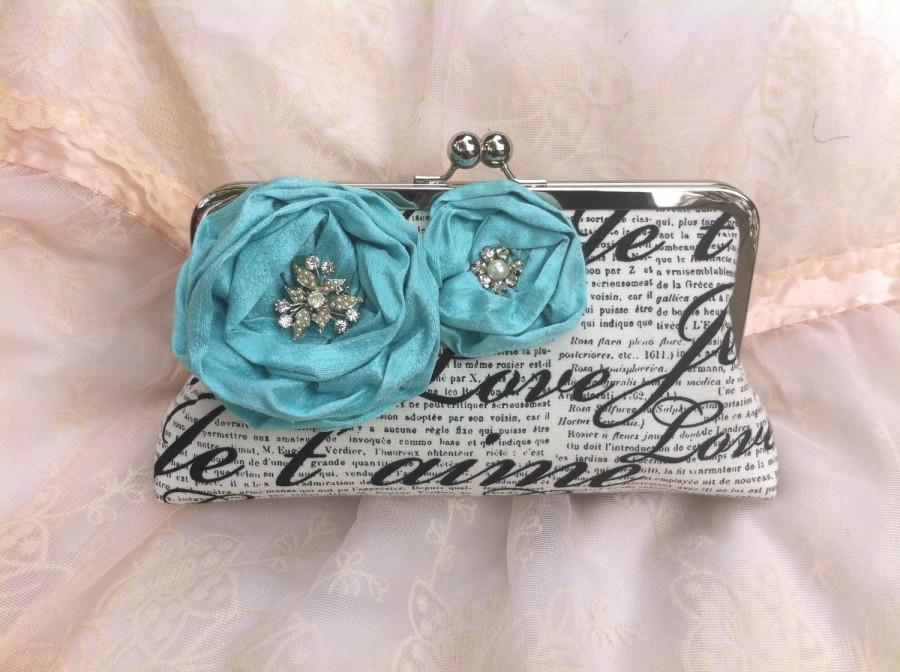 THE FRENCH CLUTCH Bridal Clutch Wedding With Handle Something Blue Je T'aime Photo Lining Blue