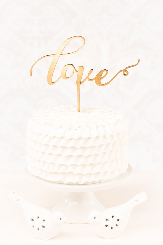 Mariage - Custom Gold Love Wedding Cake Topper, Calligraphy Cake Topper, Laser Cut Cake Topper, Gold Love Cake Topper