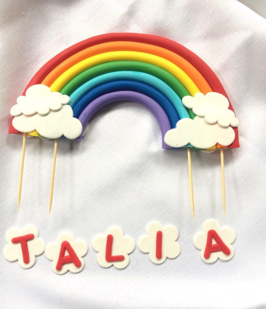Wedding - Rainbow cake topper 7.5" x 4" standing edible fondant decorations birthday 3D figure clouds birthday theme toddler by Inscribinglives