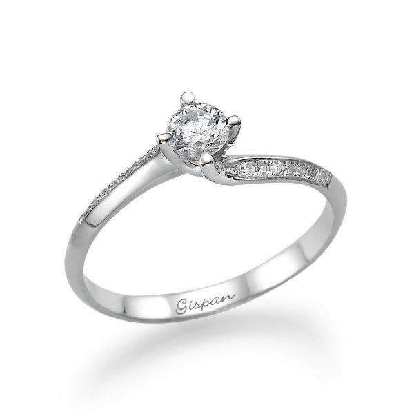 زفاف - Twist Engagement Ring, 14k White Gold Ring, Curved Ring, Delicate Ring, Diamond Ring, Prong Ring, Engagement Band