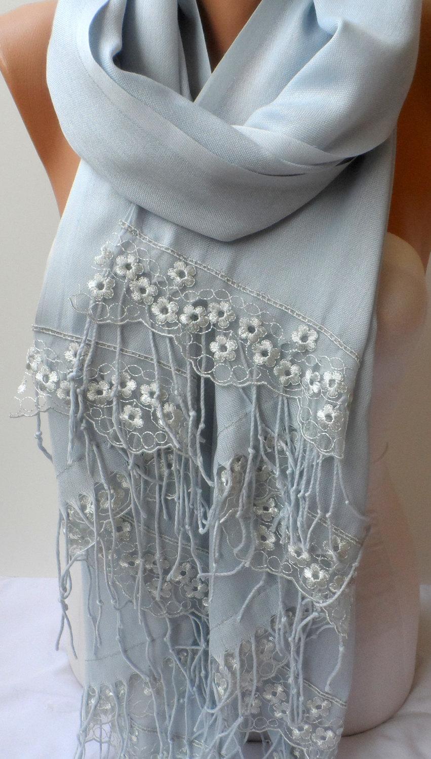 Hochzeit - Wedding shawls Light Gray Pashmina shawls with Silver Gray French Lace Dainty Lightweight So Soft Bridesmaid Summer Bridal shawl Feminine
