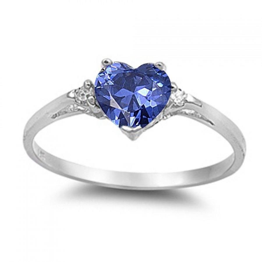 Mariage - 1.00 Carat Heart Shape Tanzanite CZ Clear Russian Iced Out Diamond CZ 925 Sterling Silver Wedding Engagement Anniversary Promise Ring