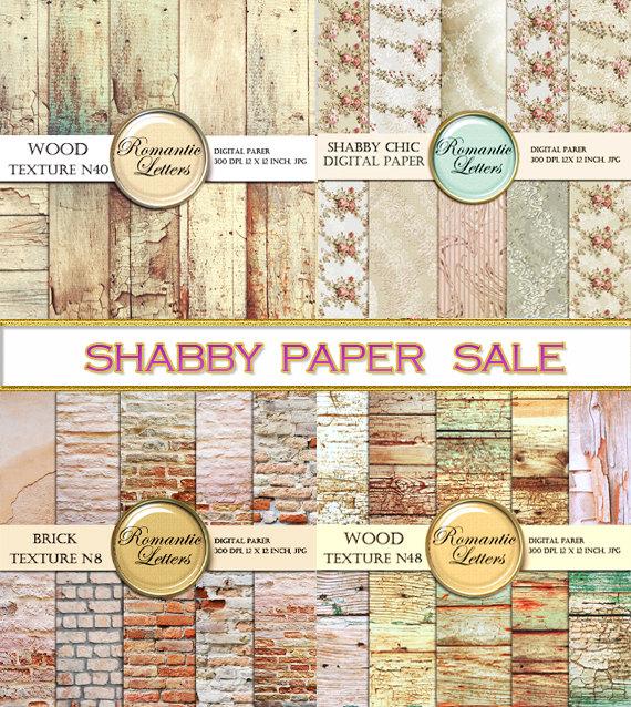 Hochzeit - SALE digital scrapbook paper Sale digital wood background sale wedding paper Shabby Chic wood brick Shabby Chic rose printable backdrop baby