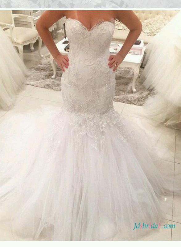 زفاف - H1625 Tulle mermaid wedding dress with sweetheart neckline