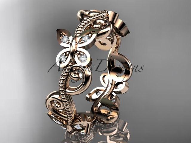 Свадьба - 14kt  rose gold diamond floral butterfly wedding ring,engagement ring,wedding band ADLR138