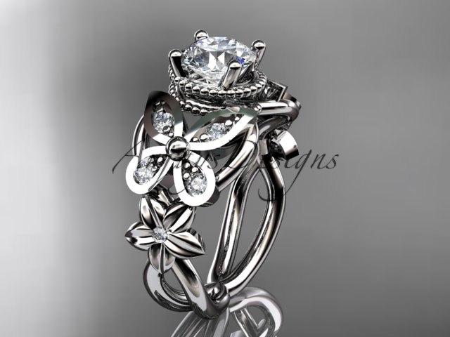 زفاف - Platinum diamond floral, butterfly  wedding ring,engagement ring,wedding band ADLR136