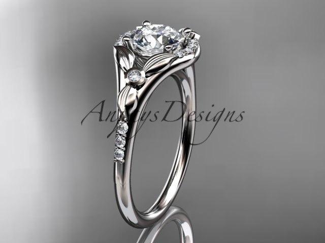 Mariage - platinum floral wedding ring, engagement ring with a "Forever One" Moissanite center stone ADLR126