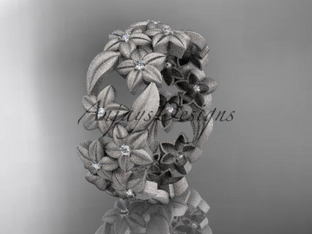 زفاف - 14kt  white gold diamond floral, leaf and vine wedding ring,engagement ring ADLR250