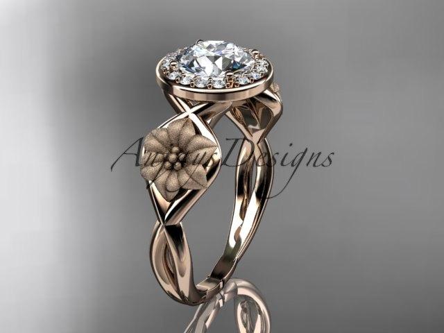 Wedding - Unique 14kt  rose gold diamond flower wedding ring,engagement ring ADLR219
