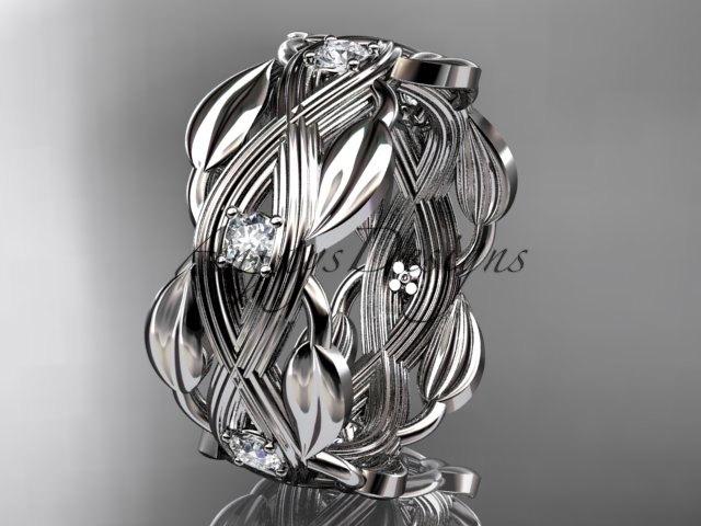 زفاف - 14kt  white gold diamond floral wedding ring, engagement ring ADLR259