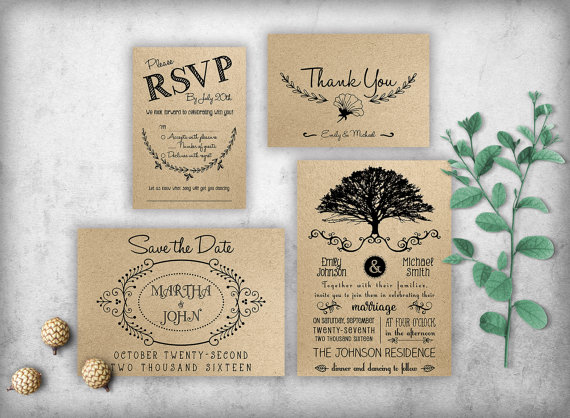 Hochzeit - Wedding invitation template download - Wedding invites rustic diy - Printable wedding invitation set - wedding invitations with rsvp
