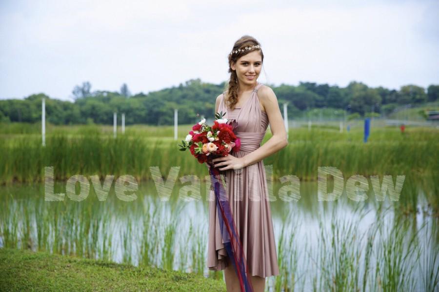 Hochzeit - Bridesmaid Dress Infinity Dress Dusty Brown Knee Length Wrap Convertible Dress Wedding Dress