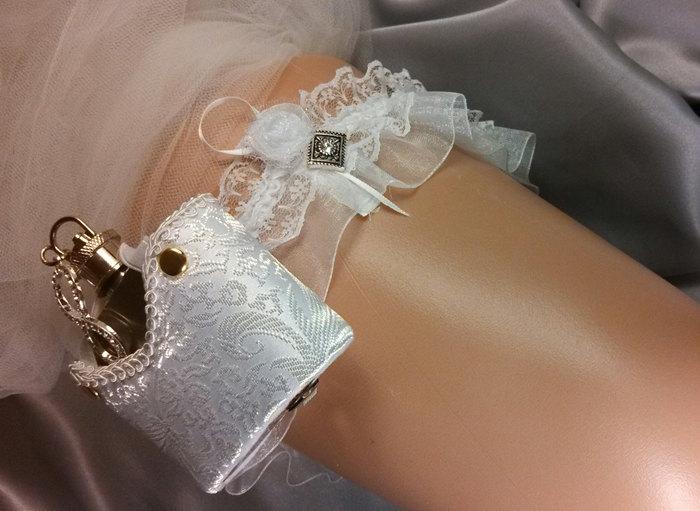 Hochzeit - Wedding Dress Garter Flask, wedding lingerie, bridesmaid dress garter
