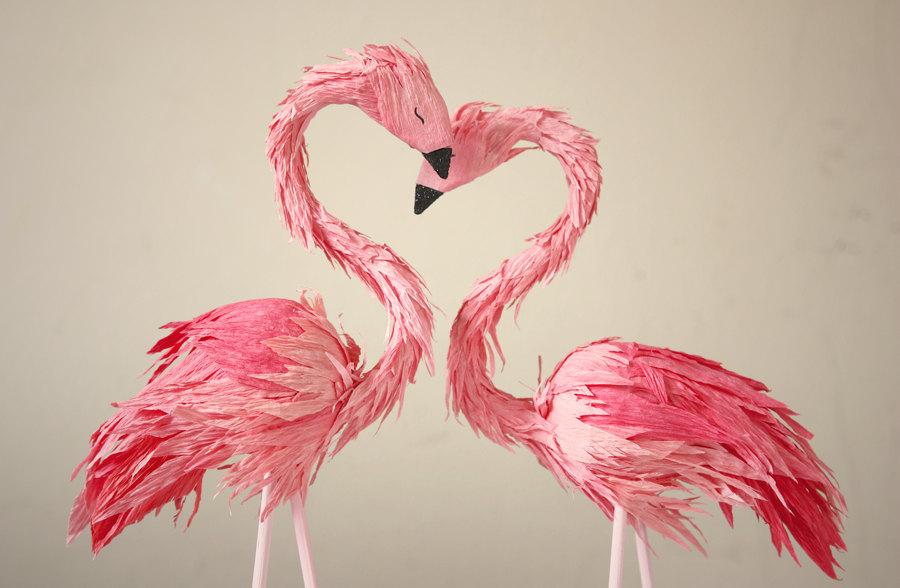 Wedding - flamingos cake topper