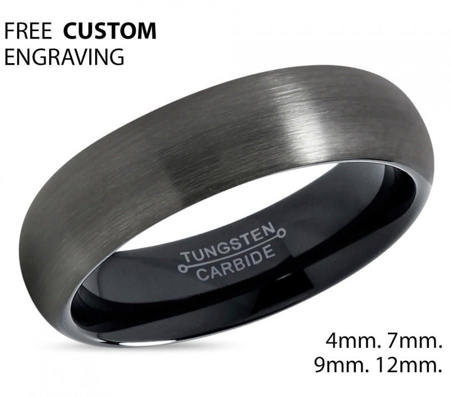 Hochzeit - GUNMETAL Tungsten Ring Black Wedding Band Ring Tungsten Carbide 7mm Ring Man Wedding Band Male Women Anniversary Matching