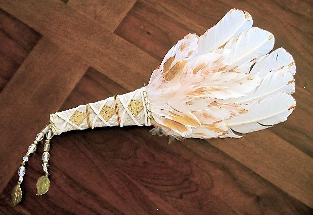 Hochzeit - Custom made  BRIDAL FEATHER FAN gemstone instead of Bouquet with “throw away fan” can add flowers Native American inspired Wedding accessory