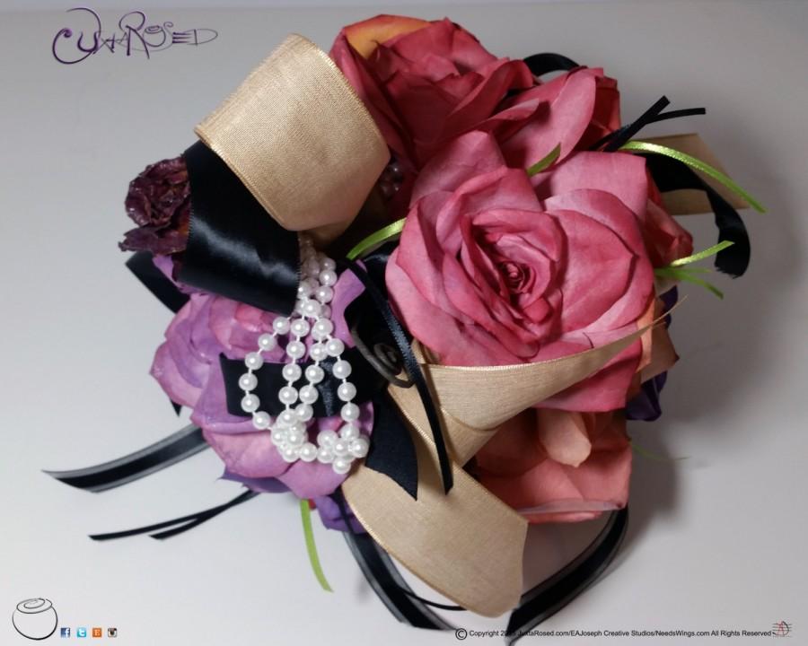 زفاف - Custom Paper Coffee Filter Rose Bridesmaid Hanging Bouquet w/ Faux Diamonds & Pearls-Coffee Filter Flower Wedding Bouquet