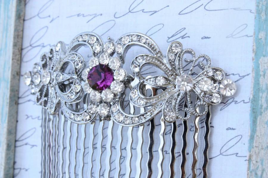 Wedding - Amethyst Hair Comb,Swarovski Purple Bridal Jewelry,Purple Bridal Hair Accessories,Purple Bridal,Purple Bridal Earrings,Purple Bridal Bouquet