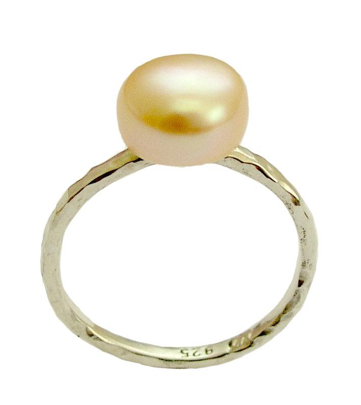 Wedding - Sterling Silver Ring, simple ring, engagement ring, single rose fresh water pearl, thin silver ring, alternative ring - Young love. R1533-1