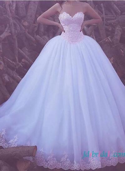 Wedding - H1623 Princess tulle ball gown wedding dress with pink colored