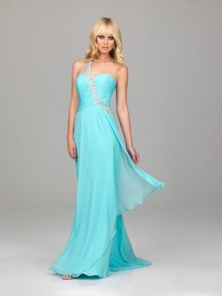 Hochzeit - A-line/Princess One-Shoulder Sleeveless Floor-Length Chiffon Dress Online Sale at GBP95.99
