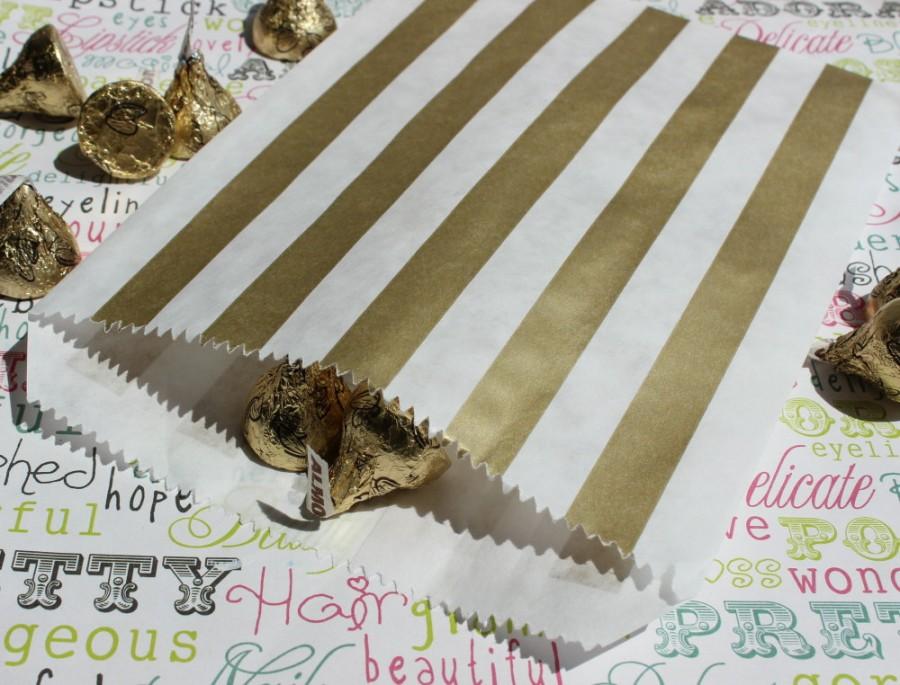 زفاف - 50 Gold Metallic Stripe Party  Bags for Candy Bars, Favors and Packaging Gifts